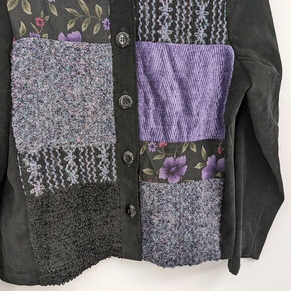 Vintage 90s First Option Suede Look Jacket Cottagecore Patchwork Medium Petite - Picture 11 of 14